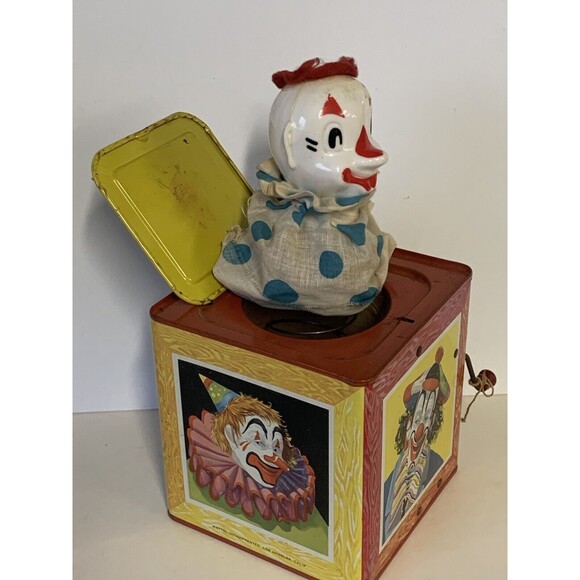 Vintage 1950s Mattel Metal Clown Wind Up Jack in the Box Toy READ - Picture 3 of 12